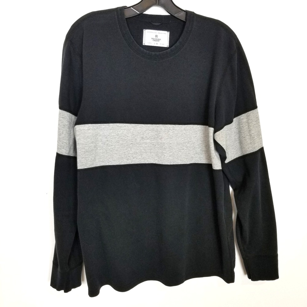 Reigning Champ Men Colorblock Sweatshirt Sz L Black Gray Lightweight Pullover